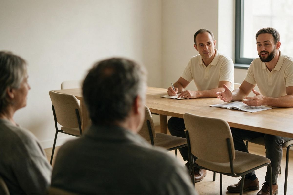 Asesores de EuroCare presentando opciones de renting a los responsables de una residencia